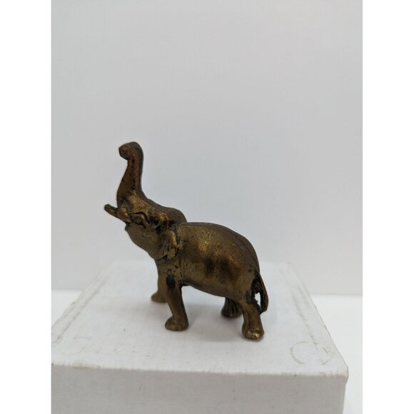 Brass Elephant Trunk Up with Tusks 3 Inch Tall 3 Inch Long Made in India - Picture 3 of 7